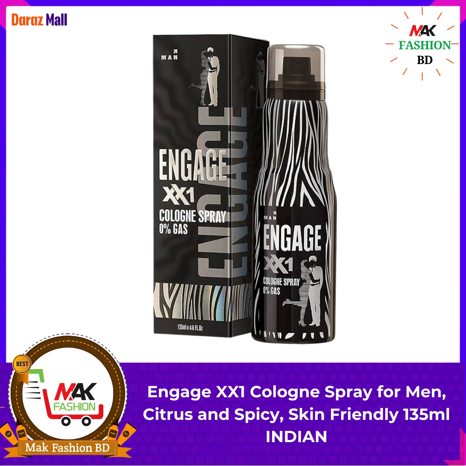 Engage XX1 Cologne Spray for Men, Citrus and Spicy, Skin Friendly