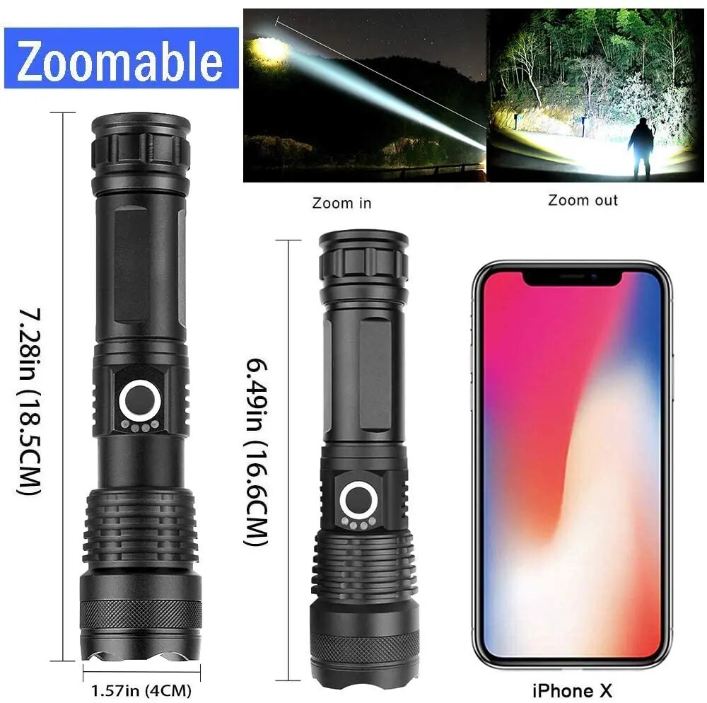 KENSUN High Power XHP70 Rechargeable Led Flashlight 4 Core Torch Zoom Usb Hand Lantern For Camping, Outdoor Emergency Use ﻿. 
