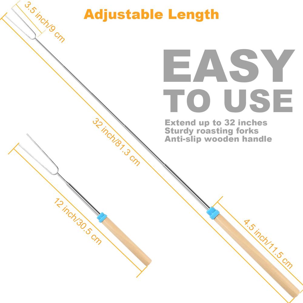 Marshmallow Roasting Sticks for Fire Pit Long 32Inch, Smores Sticks Skewers, Smores Kit for Fire Pit, Premium Telescoping. 
