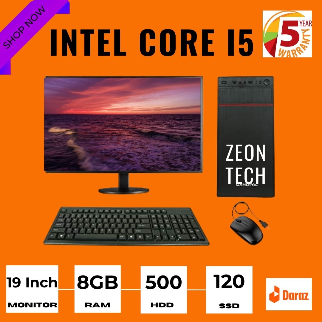 Full New Desktop 2025 with Intel Core i5 Processor, 8GB RAM 120GB SSD 500GB HDD 19Inch monitor and 2GB Built Graphics Gaming PC. 