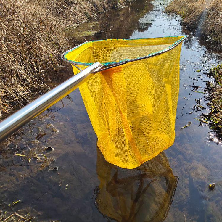Double Ring Inner Ring Stainless Steel Dip Net Hand-Woven Nine Strands Dense Eye Fish-Catching Net Wooden Handle Net Long Handle Net Bag of Fishing Gear. 