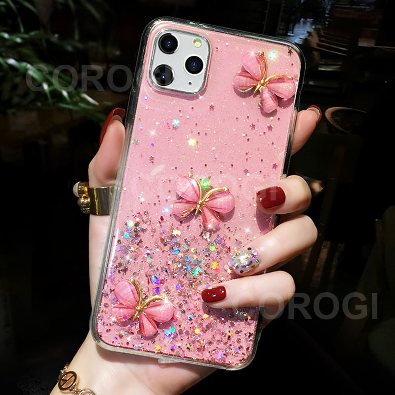 For 8 Plus/7 Plus back cover luxury 3D shiny rhinestone butterfly glitter sequins starry girl case clear soft TPU silicone protective mobile phone case. 