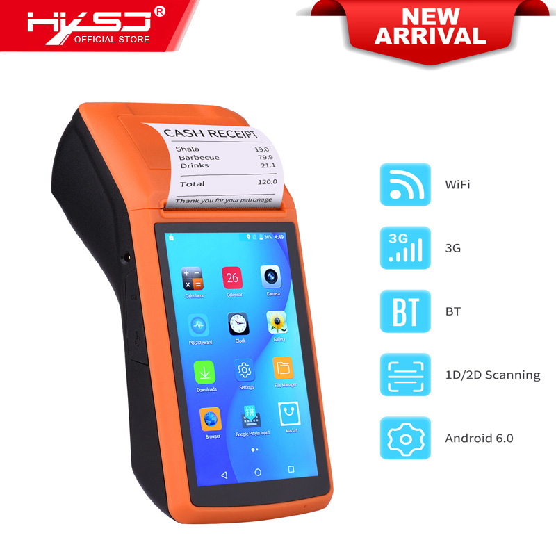 HXSJ OS4639 M1S Android Mobile POS Terminal Handheld PDA Printer All In One 58mm Receipt Printer 1D 2D Barcode Scanner