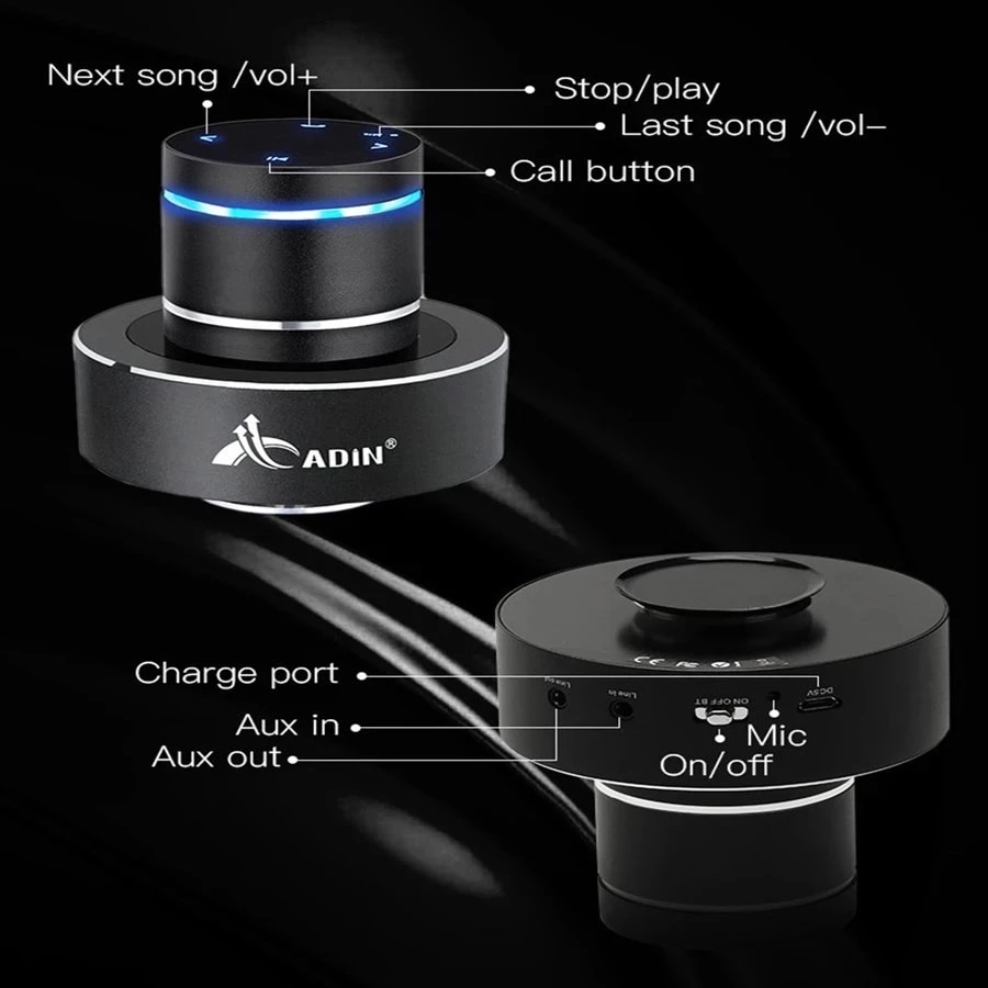 Adin 26W Vibration Bluetooth Speaker Wireless Bass Mini Portable Touch Speakers Vibro Resonance Subwoofer Handsfree with Mic. 