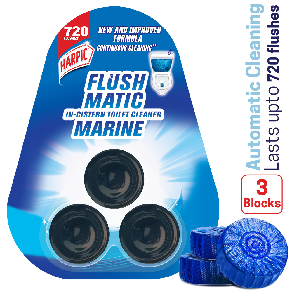 Harpic Flushmatic Marine In Cistern Toilet Cleaner Blocks (50g X 3pcs) Automatic Cleaning with Every Flush