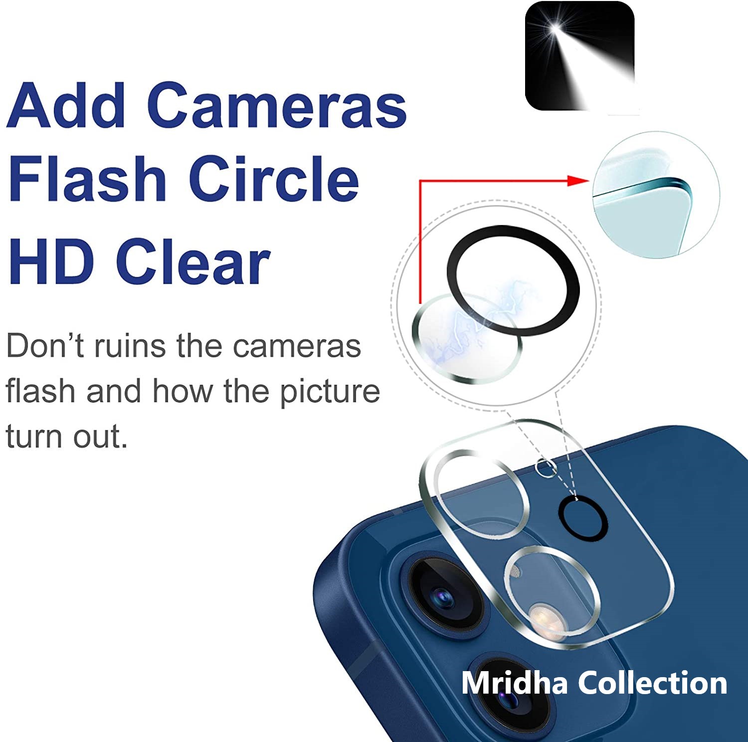 Apple iPhone 12 Mini Back Camera Lens Screen Protector Rear Camera Lens Screen Protector , Upgraded HD, Clear Scratch Resistant Tempered Glass. 