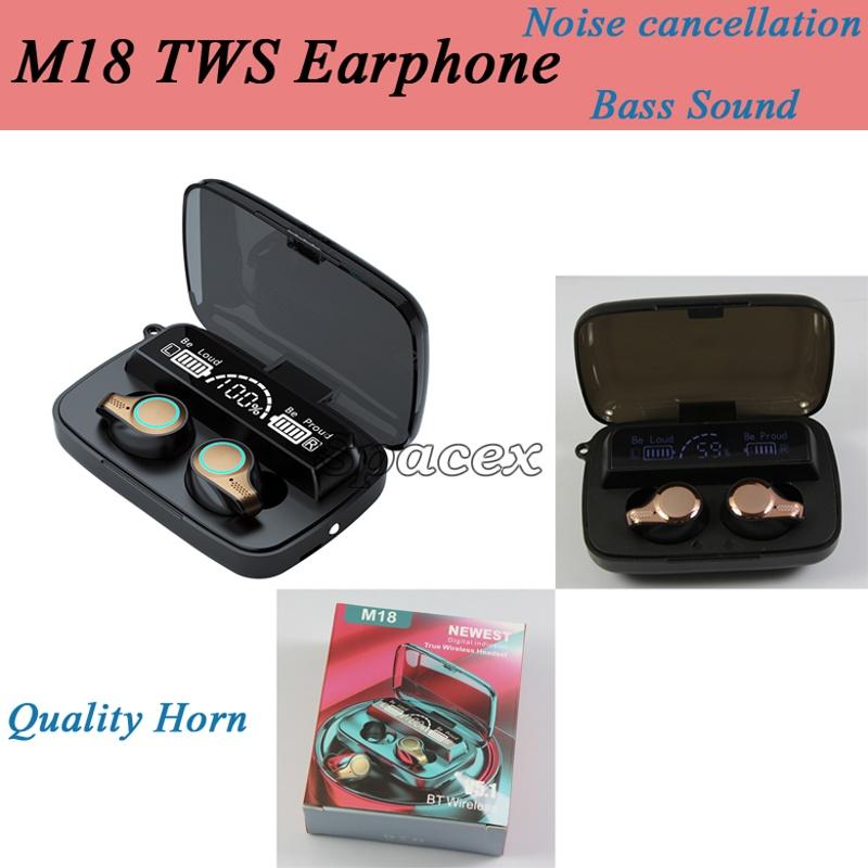 M18 Wireless Earbuds Bluetooth 5.1 In Ear TWS Stereo Headphones with LED Display Charging Case IPX7 Waterproof. 