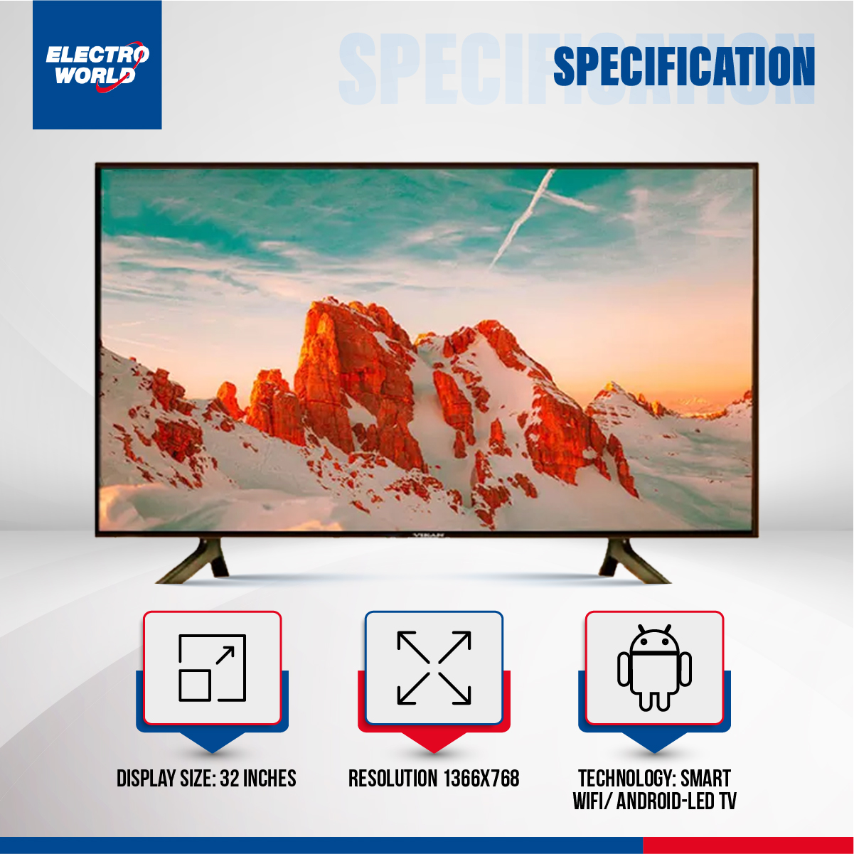 Vikan 32'' Double Glass tv Smart Android wifi Hd Led Tv 4k Supported Ram 2 gb Rom 16 gb. 