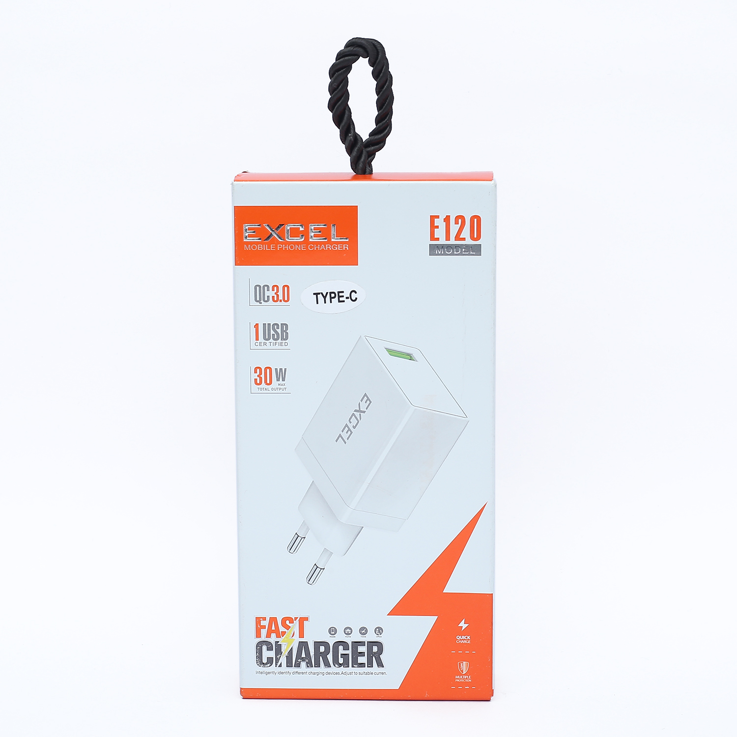 Excel E120 PD 30W QC 3.0 High Quality Type-C fast charger with cable. 