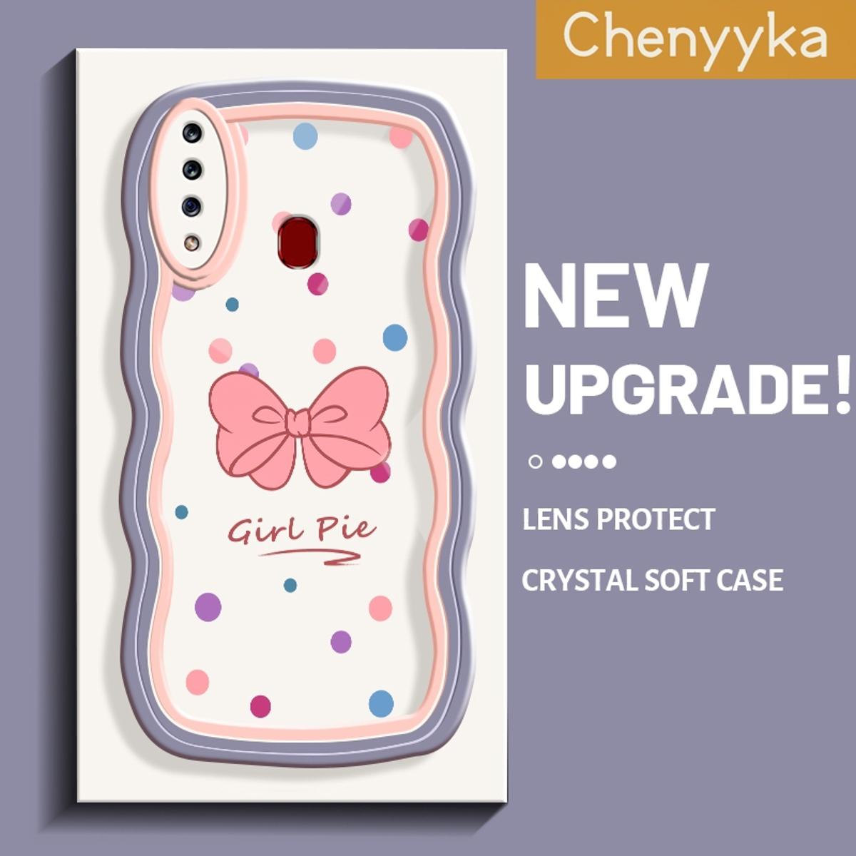 Chenyyka For Samsung A20s Case Fashion Bow New Design Patten Colorful Lovely Wave Border Soft Clear Shockproof Phone Cases Creative Camera Transparent Casing Simple Gentle Protective Cover