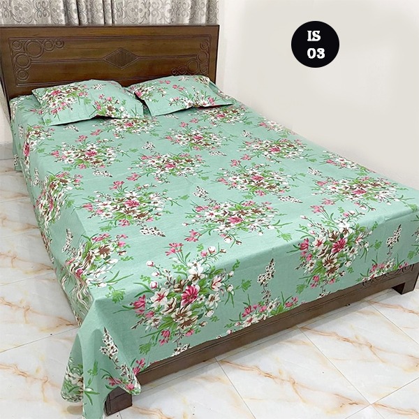 Cotton King Size Bed sheet - 3 pis Set- Multicolour King Size Bedsheet , Bed Sheet , Bedding, Double Size Bedsheet , Boro Bichanar Chador IS 03