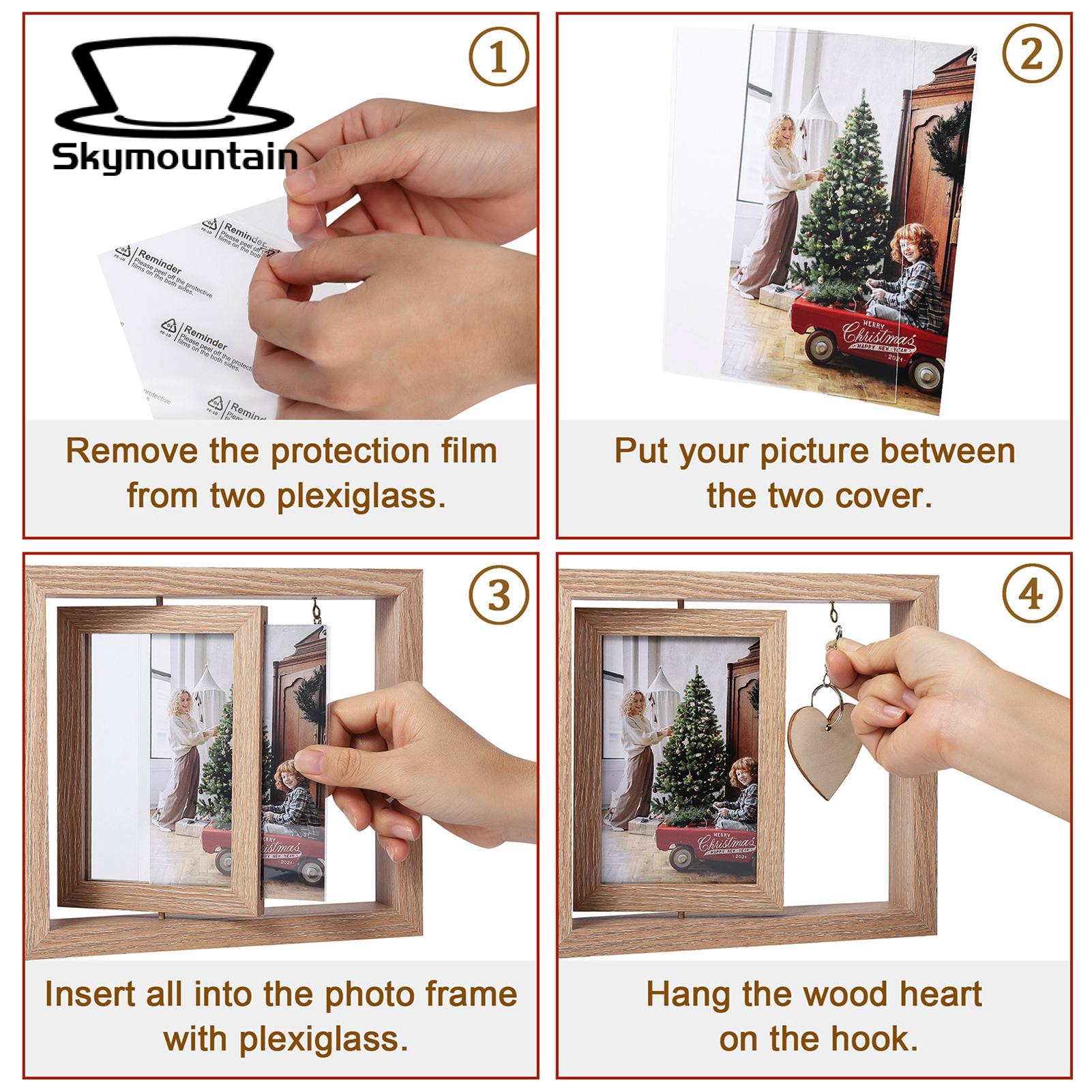 Office Desk Photo Display Double Sided Rotating Wooden Picture Frame with Engd art Pendant Perfect Gift for Dad Husband Photo Frame. 
