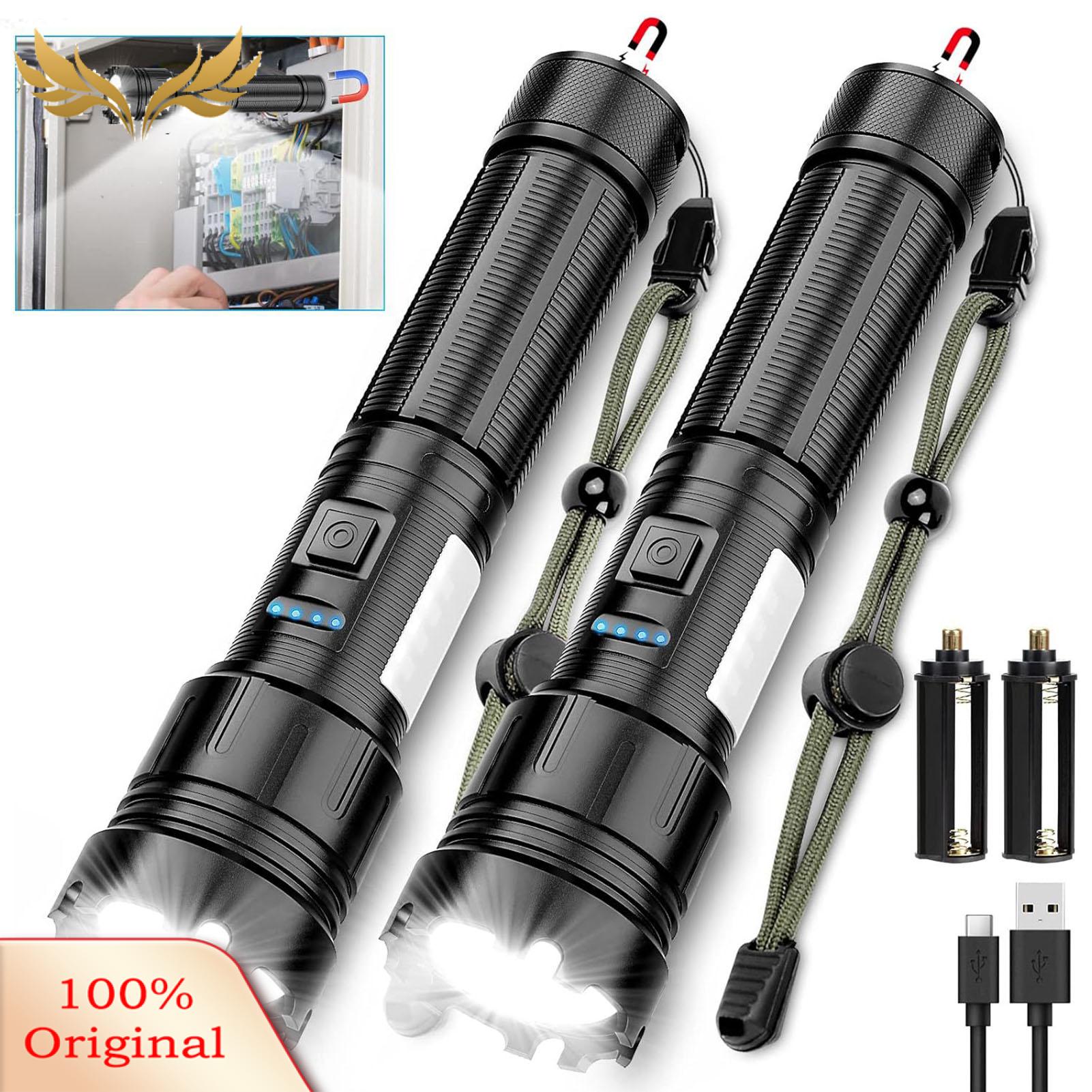 Super Bright Tactical Flashlight Ultra Bright Rechargeable Tactical Led Flashlight with 7 Modes Waterproof Magnetic Perfect for Outdoor Activities High Lumens Zoomable Torch Rechargeable Flashlight. 