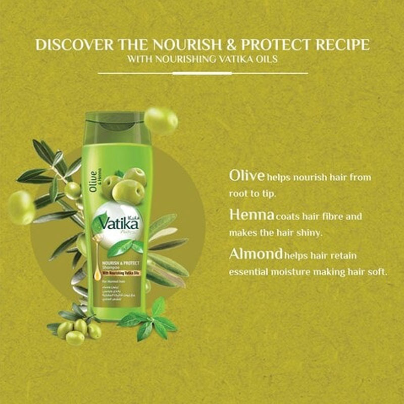 Dabur Vatika Naturals Nourish And Protect With Olive & Henna Shampoo 400ml  || The MallBD