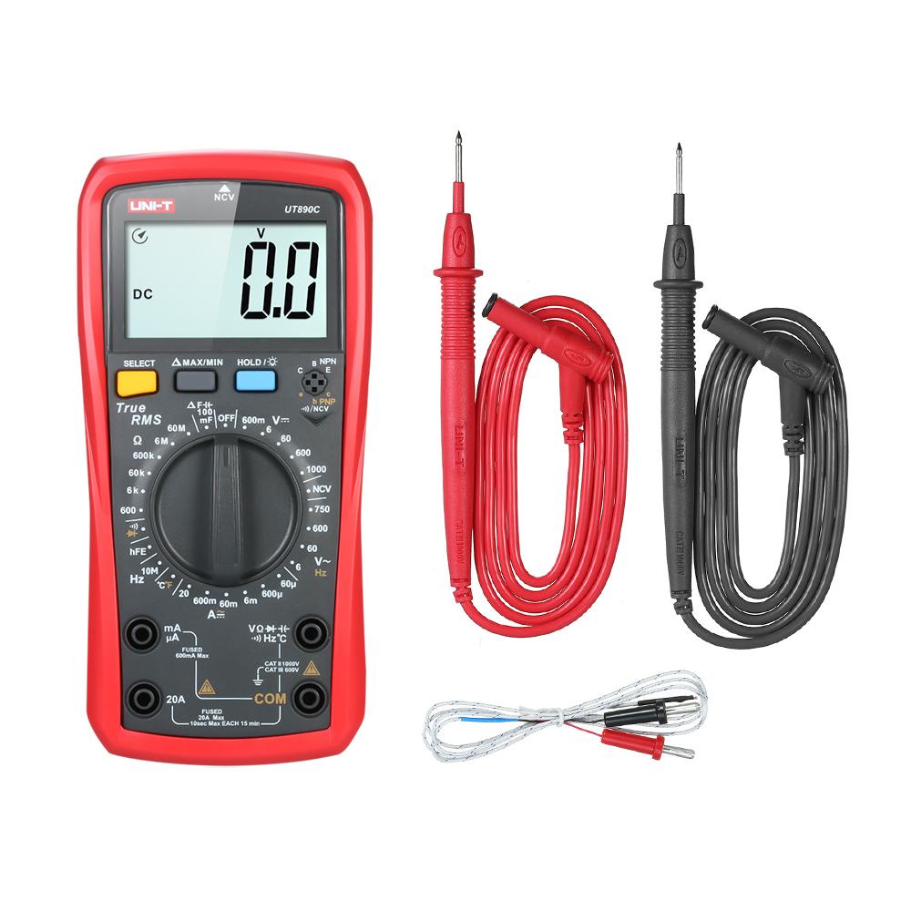 UNI-T UT890C Digital Multimeter True RMS Handheld Mini Universal Meter AC DC Voltmeter Ammeter High Accuracy Measure AC/DC Voltage Current Resistance Capacitance Frequency Temperature Diode Tester. 