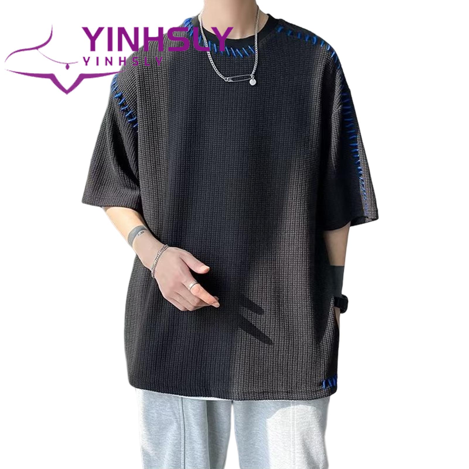 Pullover Top Waffle Fabric Hip Hop Style Solid Color Tee Shirt. 