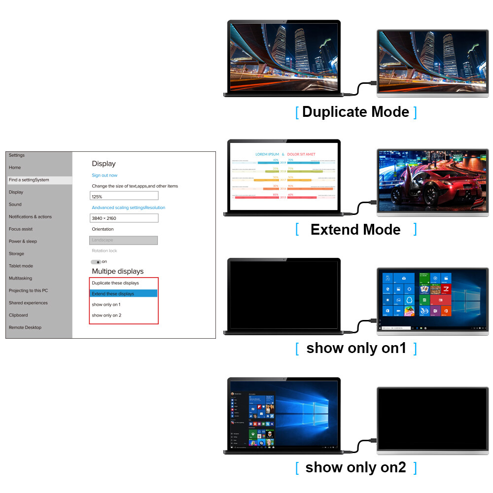 T-bao T15-4K 15.6'' Portable Monitor with 4K Resolution Support Screen Expansion Replacement for Switch/PS4/PC/Laptop US Plug. 