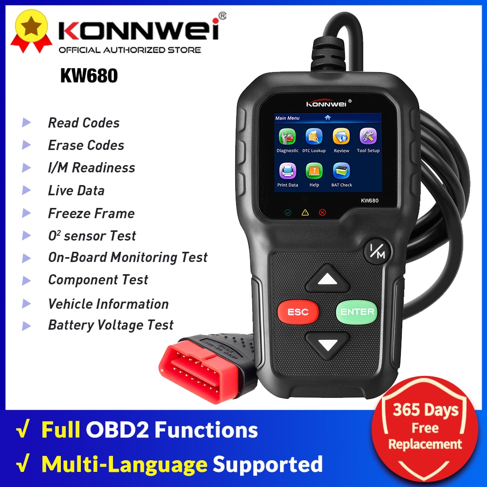 KONNWEI KW680 OBD2 Scanner OBDII Car Diagnostic Auto Diagnostic Tools Russian Language Car Scanner Tool Diagnostic code reader. 