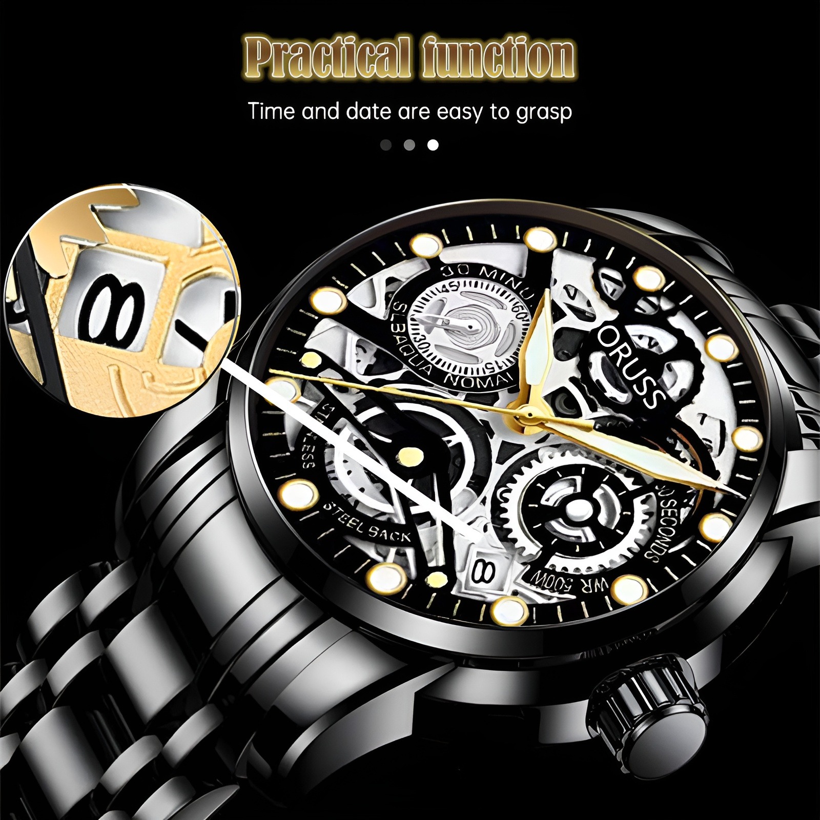 Fully Automatic Hollow-out Movement Watch Calendar Men Watch Luminous Mechanical Watch. 