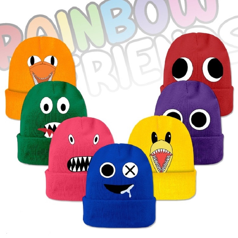 Rainbow Friends Knitted Hat Cold Winter Warm Cap Cute Game Blue Monster  Kawaii Anime Action Figure Toys Christmas Gift