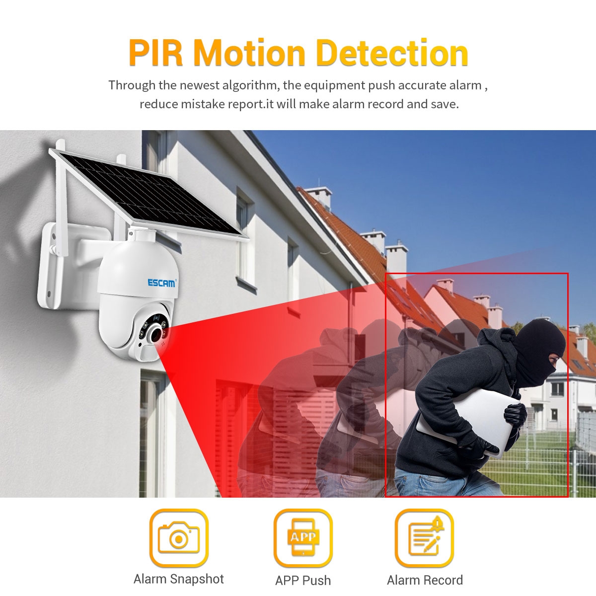 ESCAM QF450 HD 1080P 4G EU Version Solar Powered IP Camera with 64G Memory, Support Two-way Audio & PIR Motion Detection & Night Vision & TF Card. 