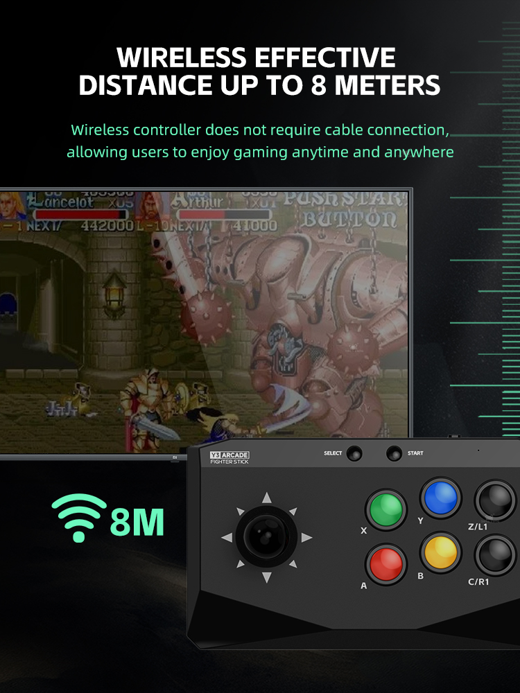 DATA FROG Y3 Arcade Retro Video Game Stick with Joystick Wireless Controller for Street Fighter Gaming Arcade Station. 
