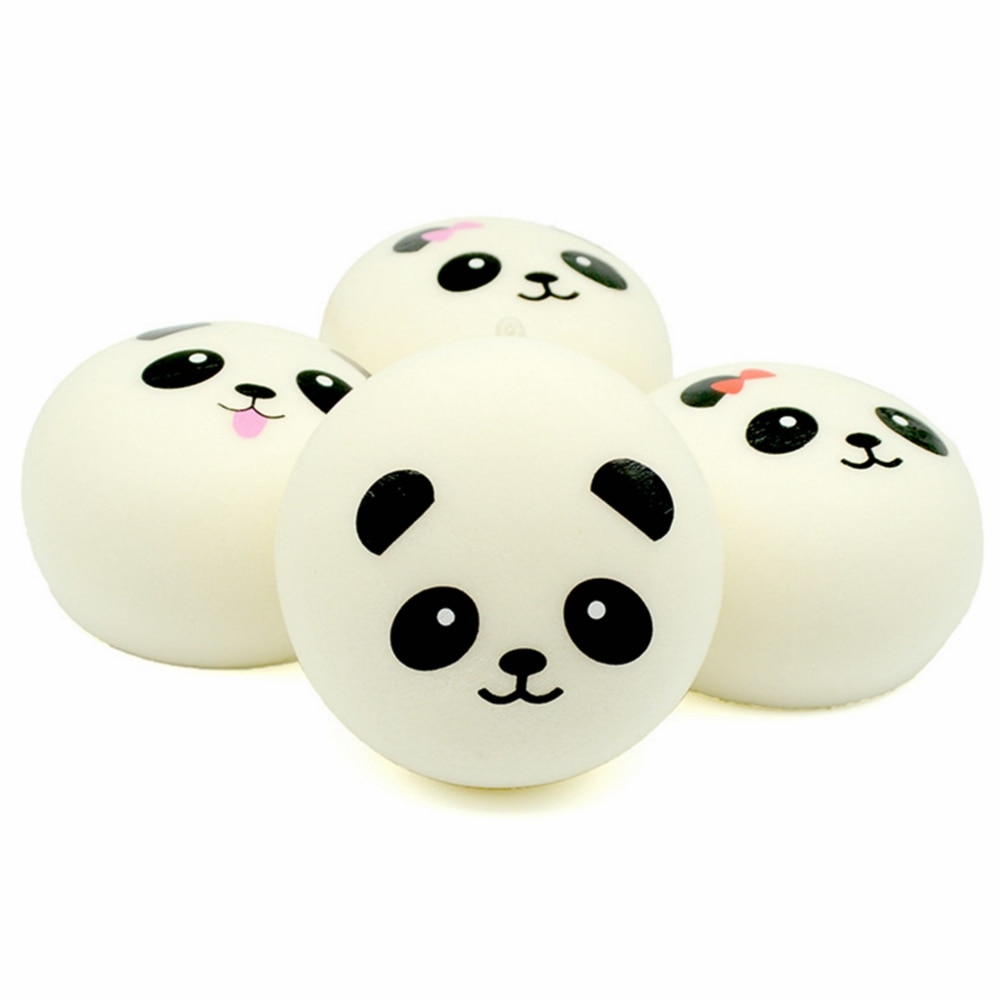 【VisioN Shop】Kawaii Squishy Panda Bun Stress Ball Slow Rising Decompression Panda PU Key chains Keychain Cute Bread Toys. 