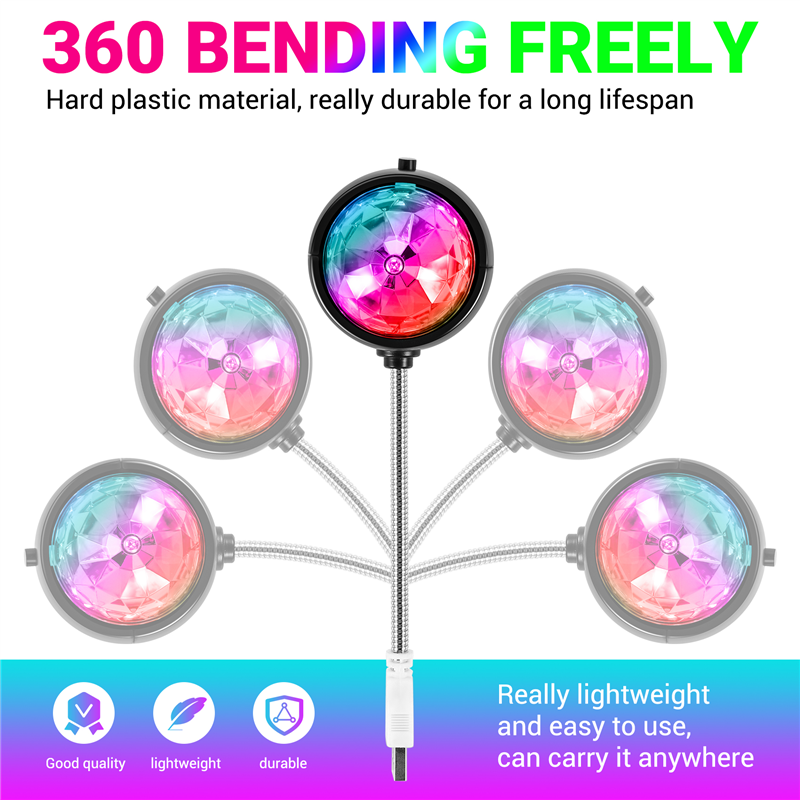Rotating RGB LED Stage Lighting with 3W Book Light,USB Powered(Black). 