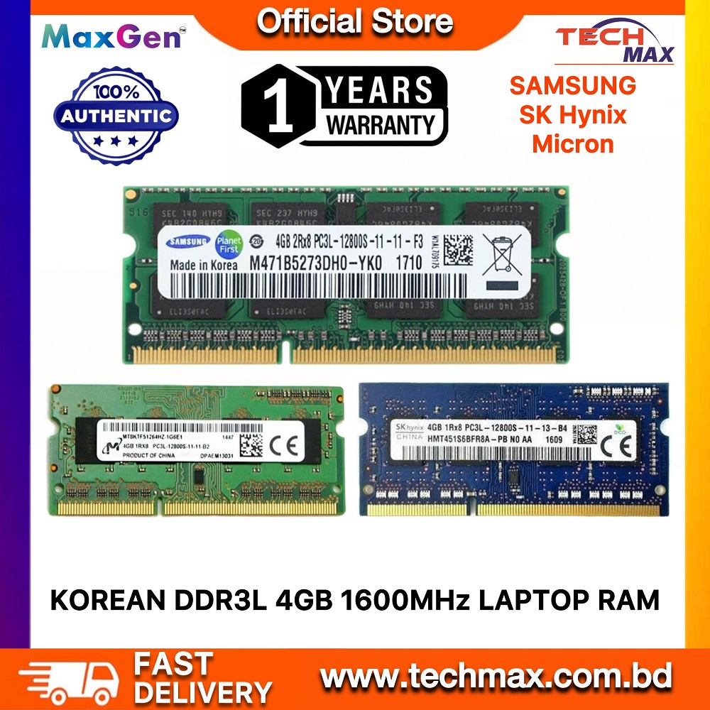 Samsung Micron Hynix 4GB DDR3L 1600MHz PC3L-12800s CL11 204Pin SO-DIMM Laptop Ram
