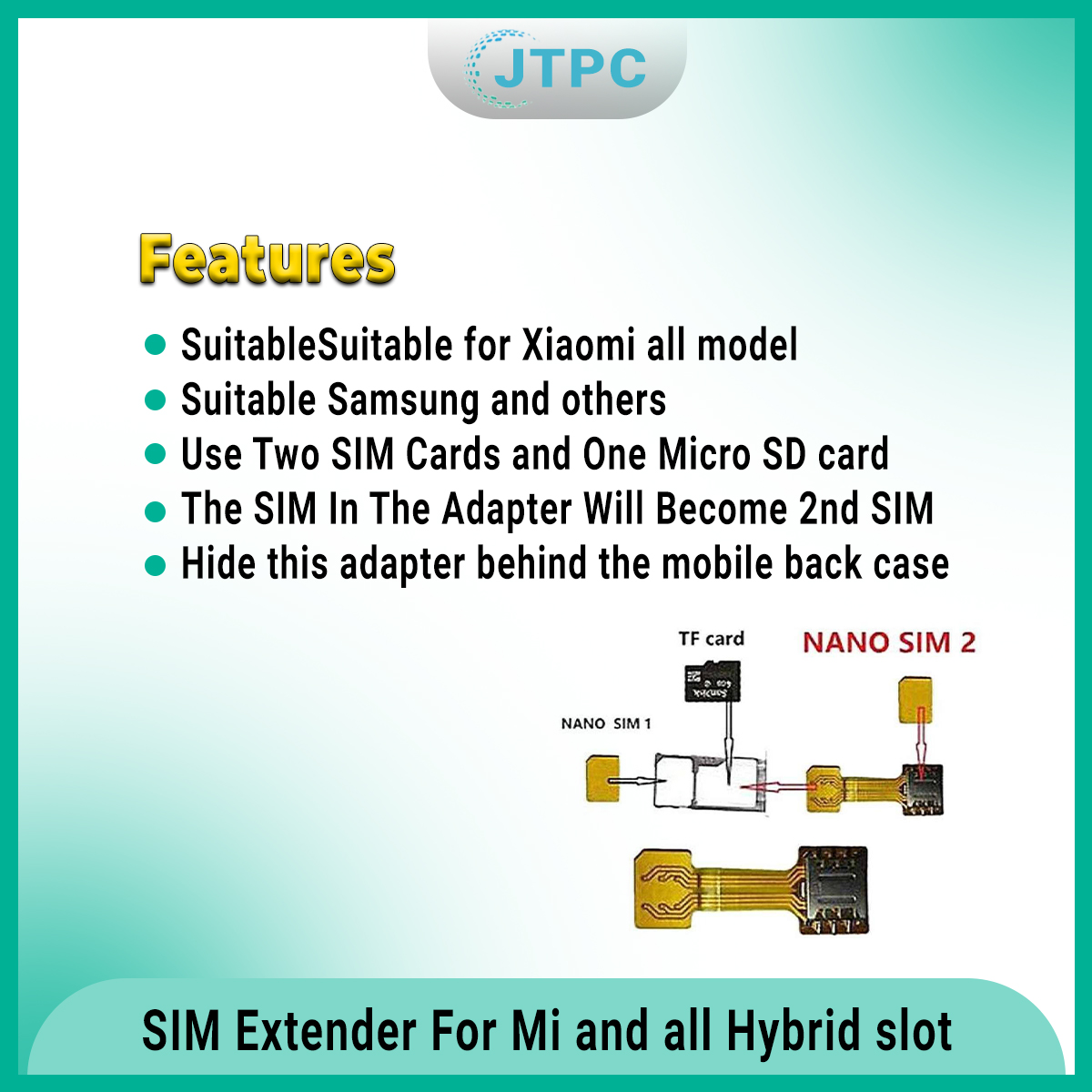 SIM Extender For Mi and all Hybrid slot Phone to Use 2 SIM And Micro SD Card At a time - Yellow. 