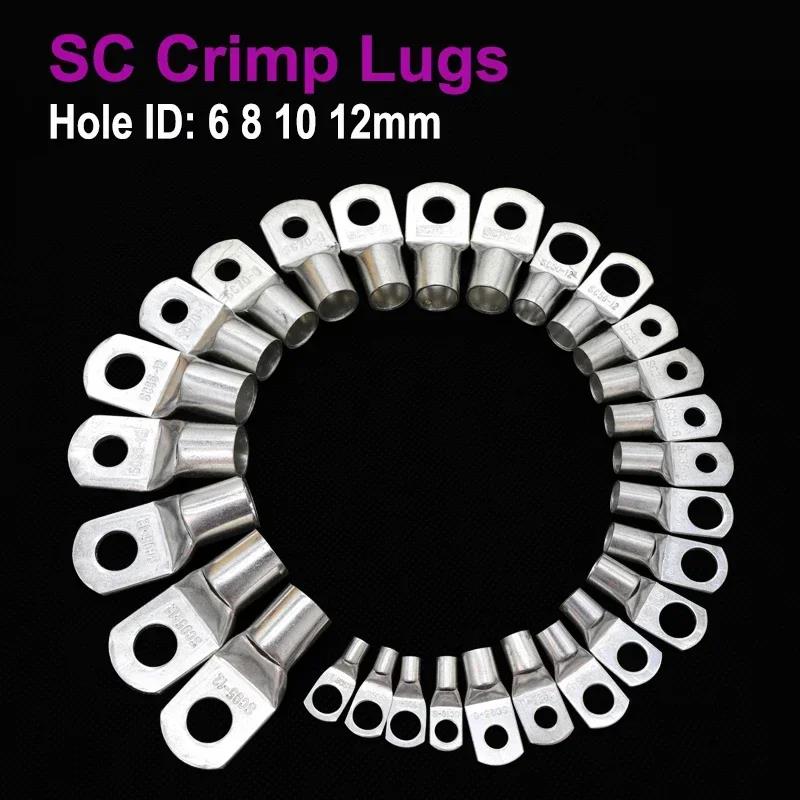 Wire Crimp Lugs Wire Nose Terminal SC6/10/16/25 Bare Copper Battl ery Block Lug Hole ID 6 8 10 12mm Crimp DTGA Cable End Connector