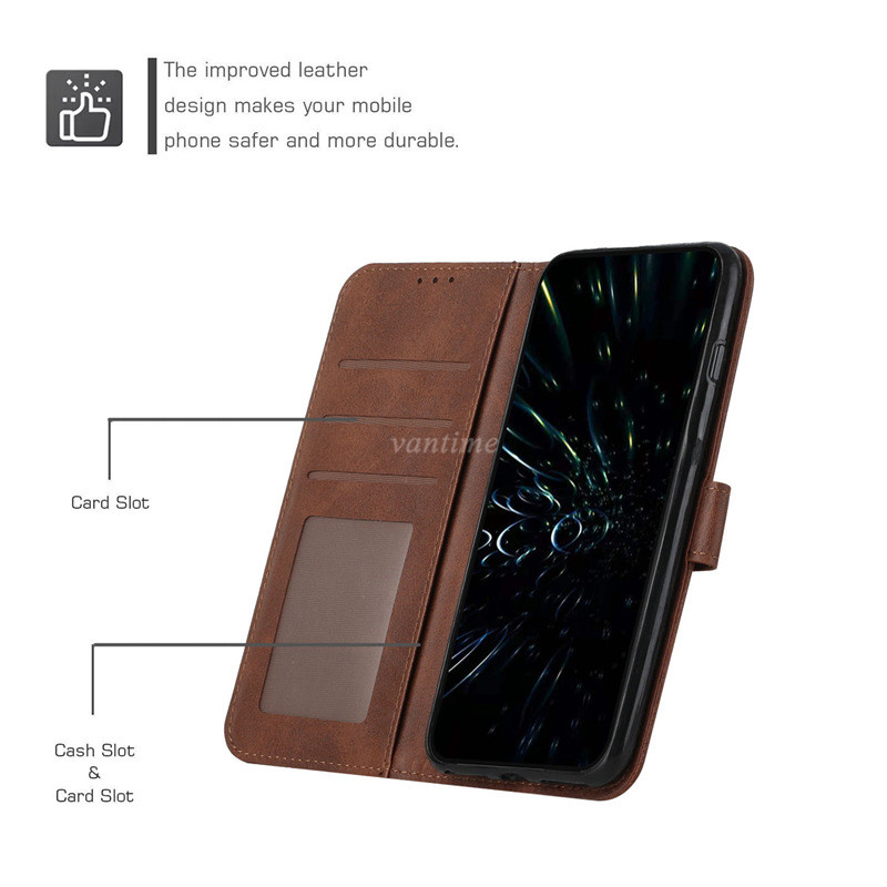 Vantime for OPPO A18 A38 A58 A78 4G A98 F23 5G Retro PU Leather Wallet Case Flip Clasp Stand Cards Holder Casing. 
