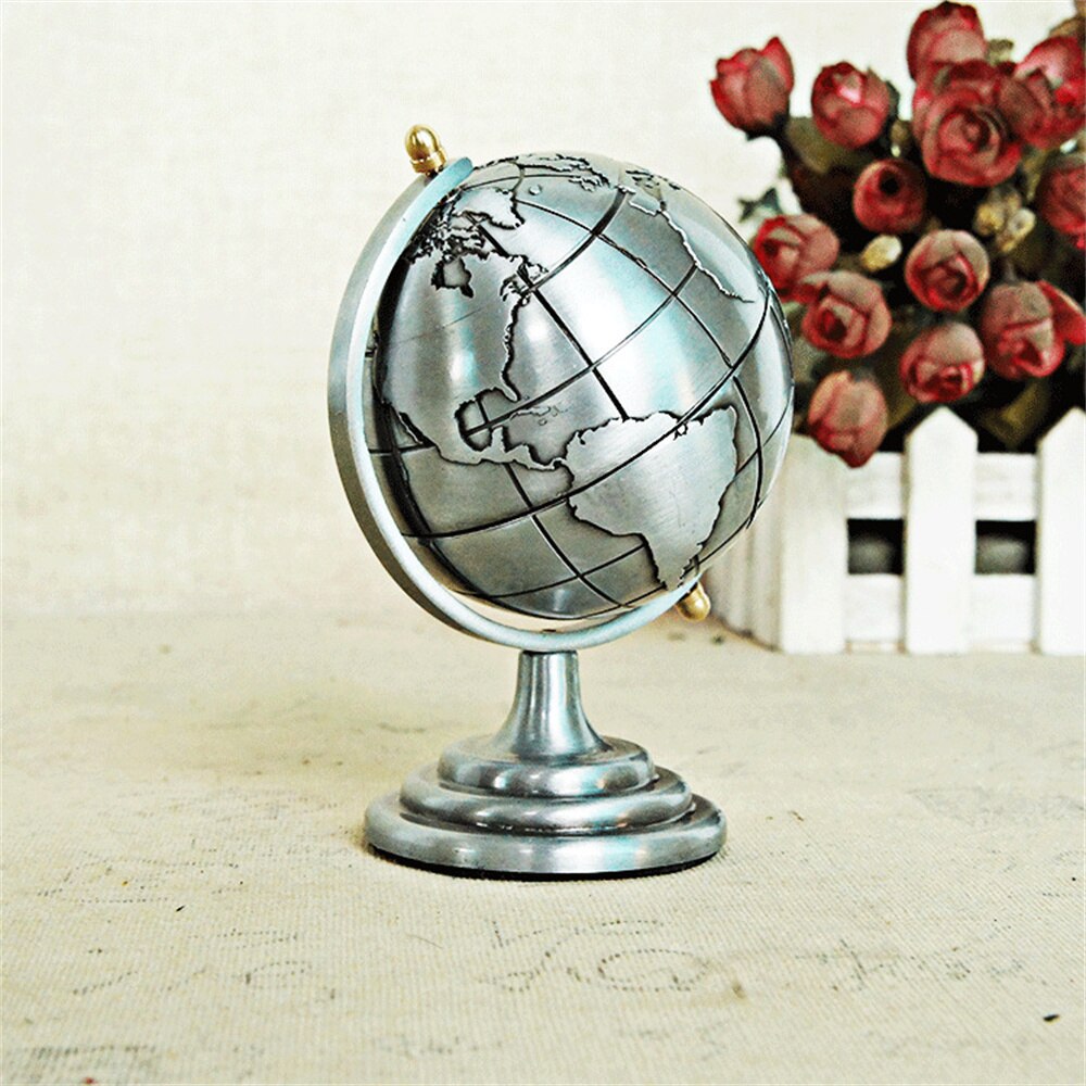 Retro 3D Terrestrial Globe Brass Finish Decorative Showpiece for Home Office Desk and Educational Use. 