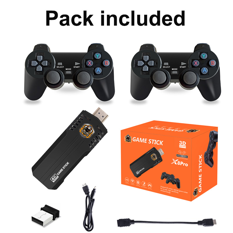 X8 Pro Retro Video Game Console 64G 30000+ Games Emuelec 4.5 Wireless Gamepad 40+ Emulator Game Stick 4K for N64/PSP/SNES. 