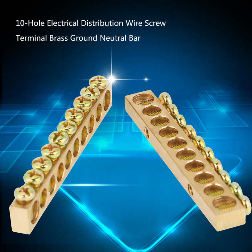 Neutral Bar 10pcs 10-Hole Electrical Distribution Wire Screw Terminal Brass Ground