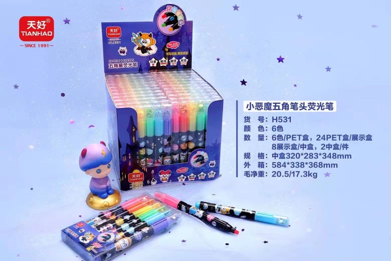 6 Different Color Star Shape Stamp Marker Pen with Star Shape Glitter. 