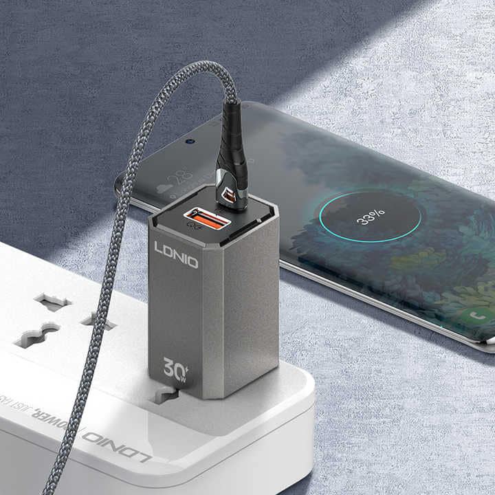 LDNIO 30W PD3.0 usb-c+USB-A fast wall Charger whit Type-C Cable A2527C - Black. 