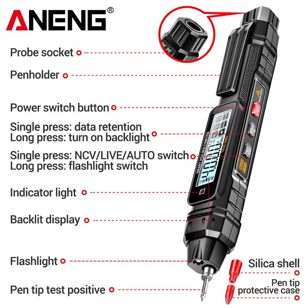 ANENG A3005 Digital Multimeter Pen Type 4000 Counts Professional Meter Non-Contact Auto AC/DC Voltage Ohm Diode Tester For Tool. 