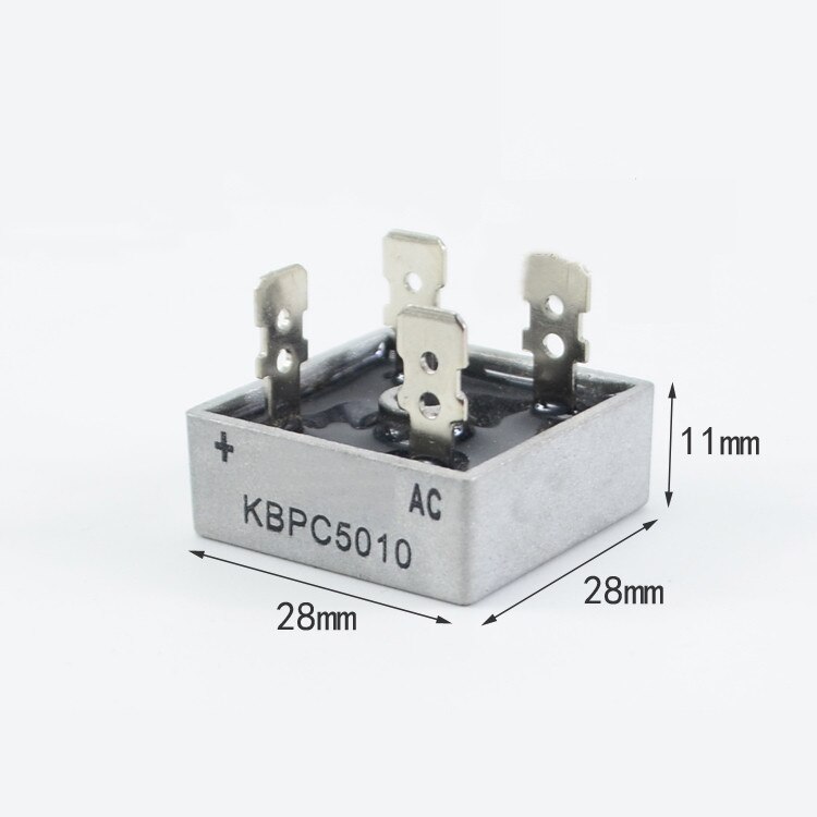 Silver KBPC5010 1000 Volt Bridge Rectifier 5010 Diode 50A 1000V AC To DC Single Phase Metal Housing 4 Pins Leads 50A Diode 1000V KBPC5010 Bridge Rectifier 5010 Full Wave Bridge Rectifier Diode. 