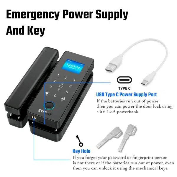 Glass Door Fingerprint Lock With Tuya WiFi Fingerprint Password IC Card Remote Zymak GL75 Smart Door Lock For Glass Door. 