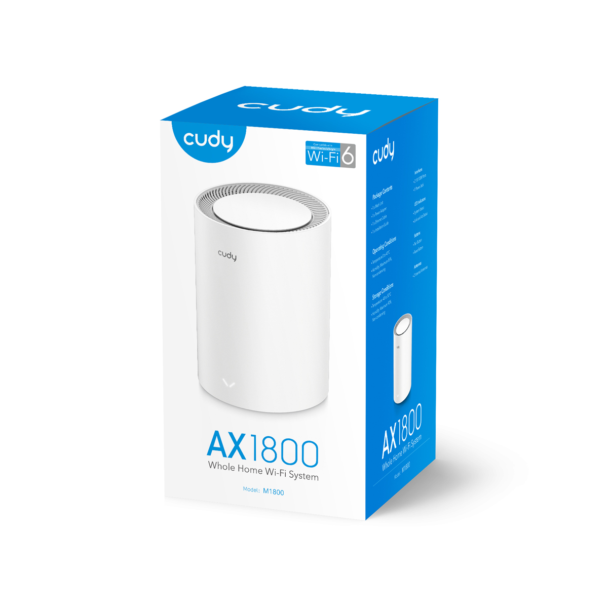 Cudy M1800 (Single pack) AX1800 Wi-Fi 6 Whole Home Mesh WiFi System - 1201Mbps on 5GHz and 574Mbps on 2.4GHz - MU-MIMO, Beamforming, WPA3 - Whole Home Coverage - White. 