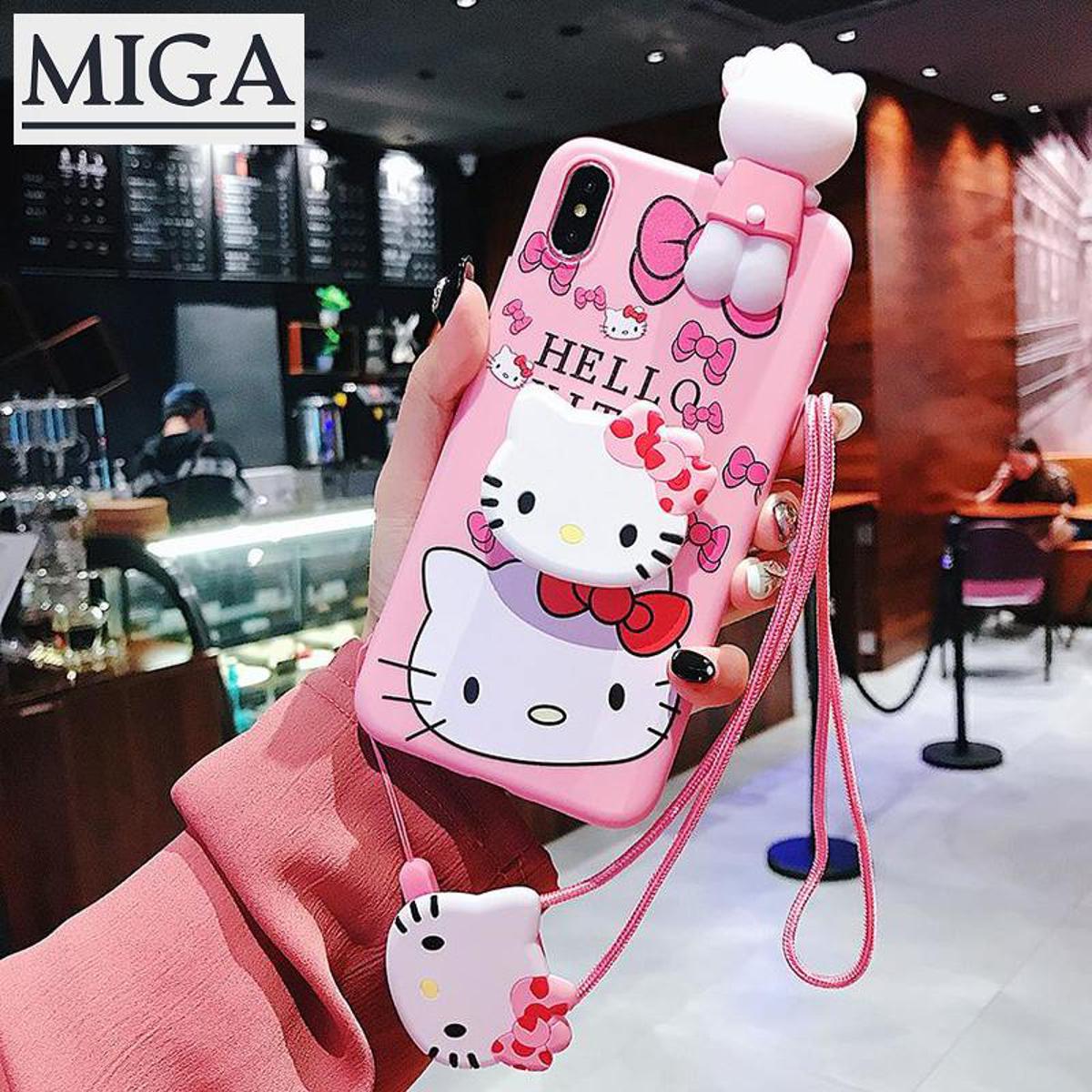 Hello Kitty Silicone Phone Case for OPPO F11 F11pro A37 A39 A57 A59 F1S A73 F5 A77 F3 A79 A83 Case Cute Carton Case with Holder Stand Lanyard Mobile Case TPU Soft Case
