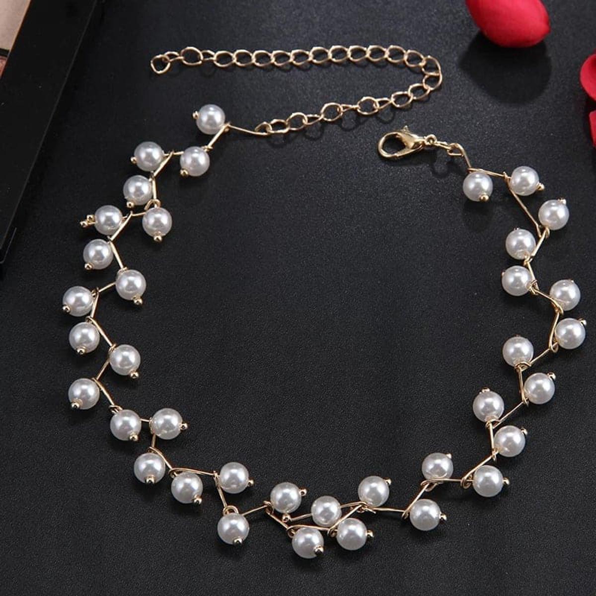 Trendy Elegance Statement Necklace Charm Simulated Pearl Beads Choker Necklace For Women