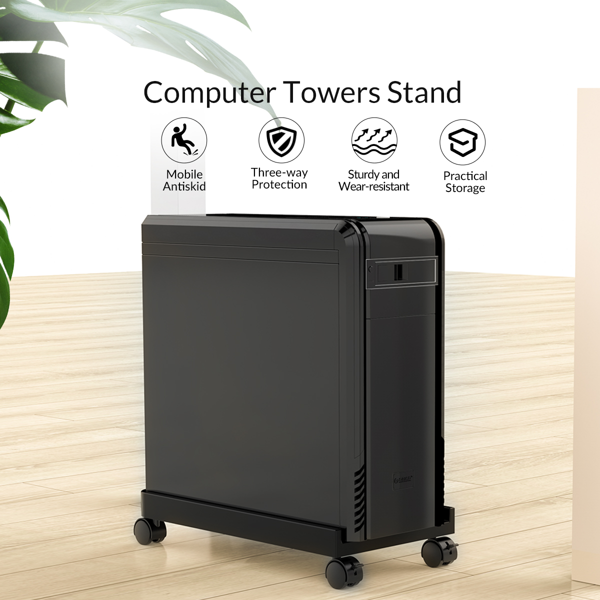 ORICO CPB2 Computer Tower Stand Mobile CPU Holder Desktop ATX-Case with 2 Locking Wheels and 2 Caster Wheels With Three Baffle Breacket for Gaming PC Case. 