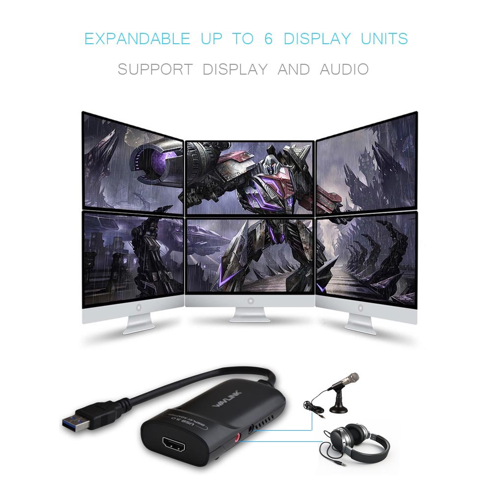 Wavlink Pendrive USB 3.0 DVI/HDMI/VGA Multi Monitor External Video Graphic Adapter HD 1080p Output Displaylink Widows and Mac. 