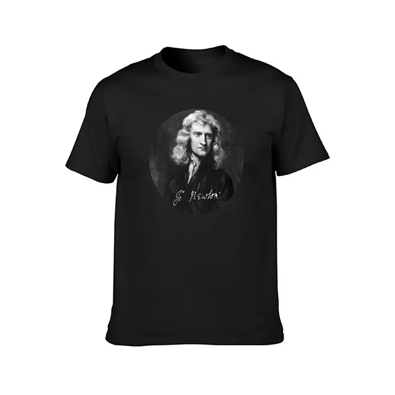 Isaac Newton portrait with signature T-shirt sweat shirts graphic tees kawaii clothes plus size tops mens funny t shirts. 