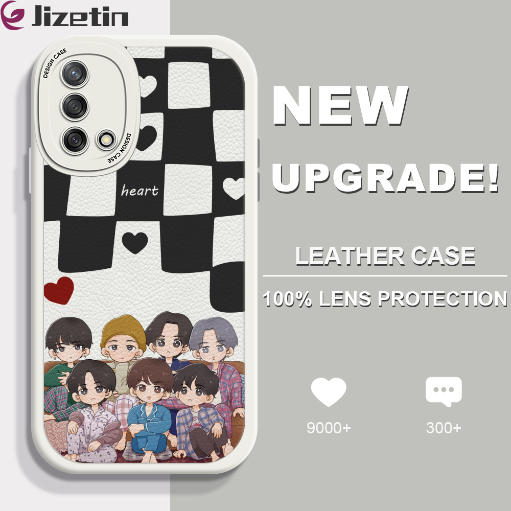 Jizetin for OPPO F19 / A95 / A74 Back Cover BTS Group Lambskin Texture PU Leather Back For Girls Boys Soft Phone Case
