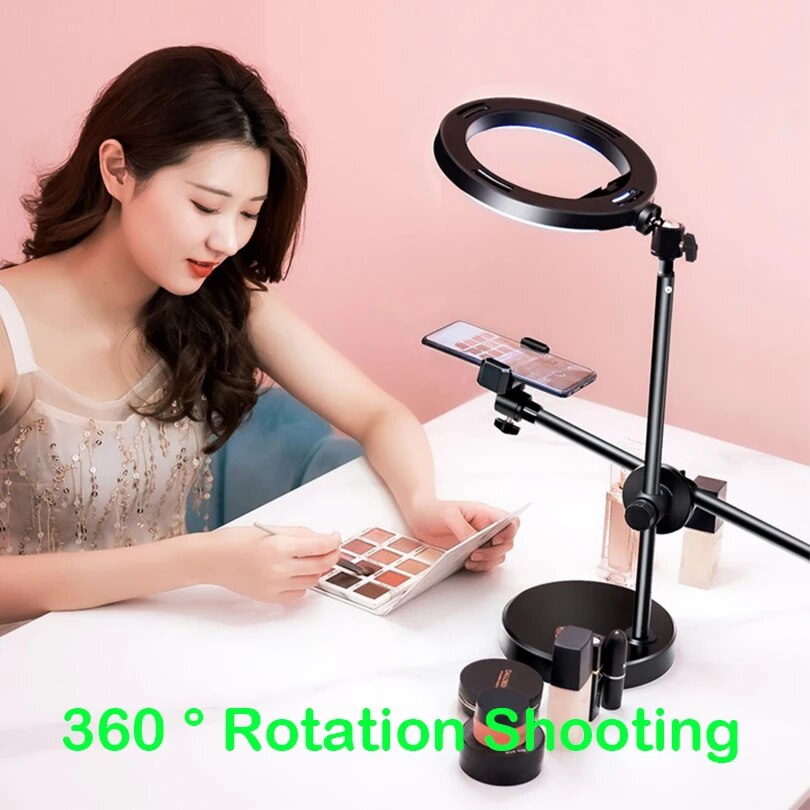 Desktop Overhead Tripod 26CM 16CM Ring Light Table Tabletop With Phone Holder Boom Arm For Live Youtube Streaming Video. 