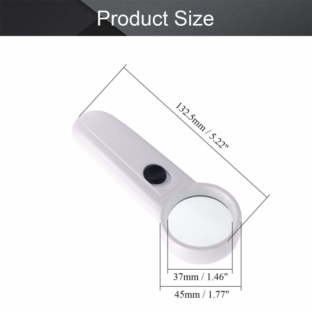 37mm Diameter Handheld Magnifier Glass With 2 LED Flashlight For Jewelry Repair Tools Sets Reading Magnifying Glass Exclamation Mark Type. 