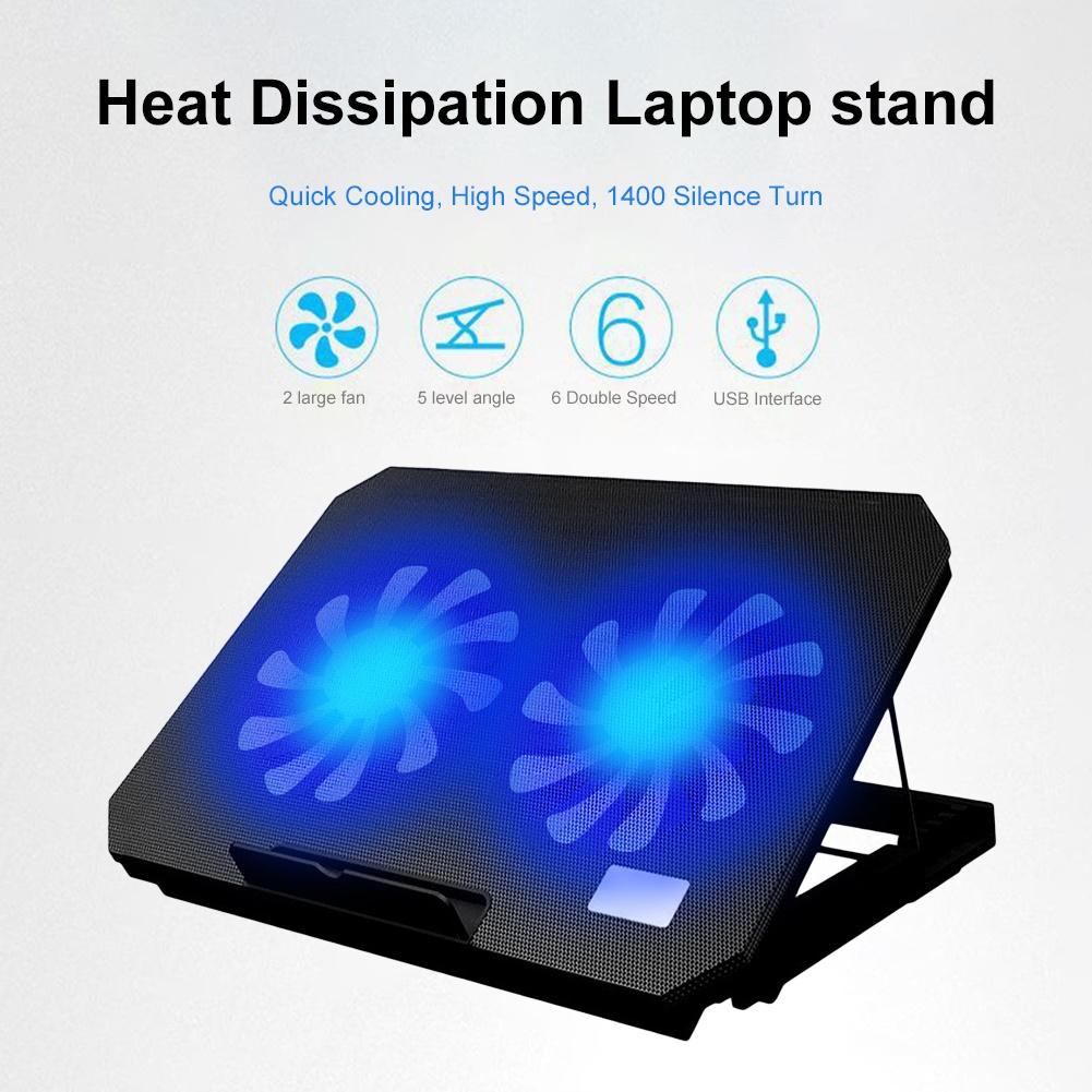 LED Lighting Adjustable Angle USB Laptop Cooler Fan Cooling Stand Bracket Base 2 Cooling Fan Laptop Cooling Pad Notebook Stand. 